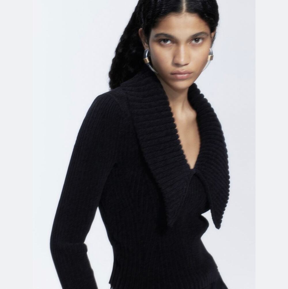 H&M Studio A/W 2023 Chenille Chelsea Collar Ribbed Knit Sweater - RARE! Size Med